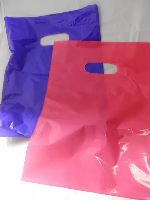 100 12x15 Purple and Hot Pink Low-Density Plastic Merchandise Bags WHandles