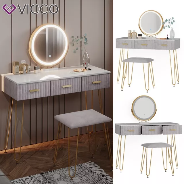 Dressing table vanity desk Make-up table Layla grey white LED mirror stool Vicco