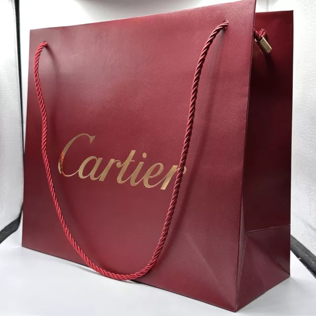 CARTIER RED GOLD Lettering 2 Ribbons Gift Paper Bag Size 35 X 30