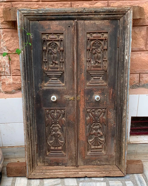 Fenêtre Murale En Bois Style Jharokha Indien - Dimensions ~45,7x69,8 Cm, Couleur Bleue, Gravée
