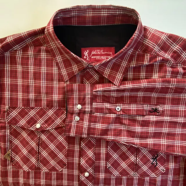 Vintage John Browning Heritage Collection Mens Shirt Long Sleeve Large Plaid Red 2