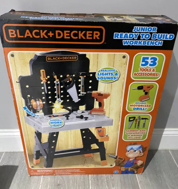 BLACK + DECKER Junior Ready to Build Workbench Kids Play 53 Tools Sounds  Light $84.99 - PicClick