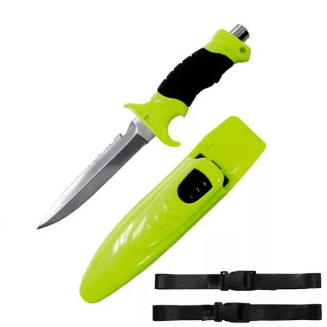 TAUCHERMESSER  PROFI + BEINHOLSTER - NEON Gelb - Rettungsmesser Taucher Messer