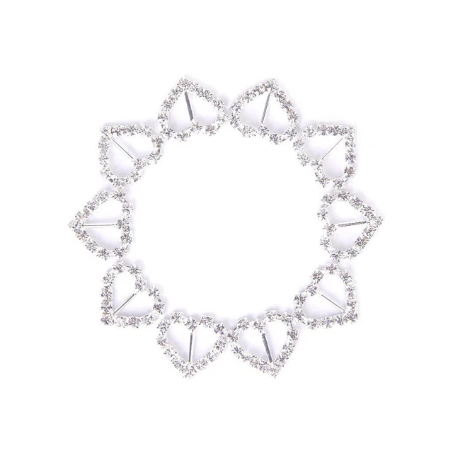 10pcs Buckle Creative Heart Rhinestone Ribbon Buckle for Women Girls Ladies
