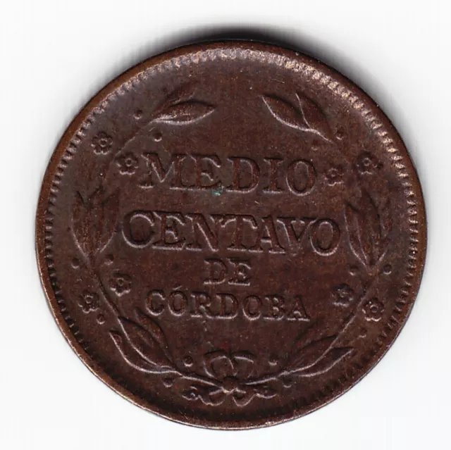 NICARAGUA 1/2 (medio) centavo 1912-H KM10 Bronze HIGH GRADE mtg. 900,000 RARE !