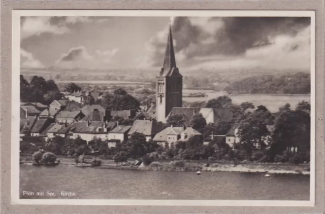 Ansichtskarte Plön am See - Ortsansicht mit Blick auf die Kirche - 1937 - s/w