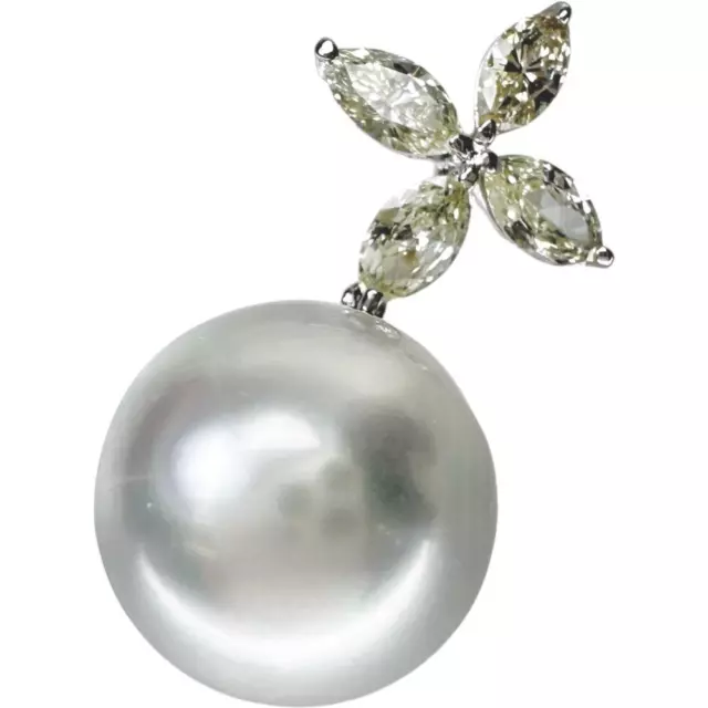 White Pearl/South Sea Pearl 0.6" diamond 1.00ct Pendant top K18WG white gold...