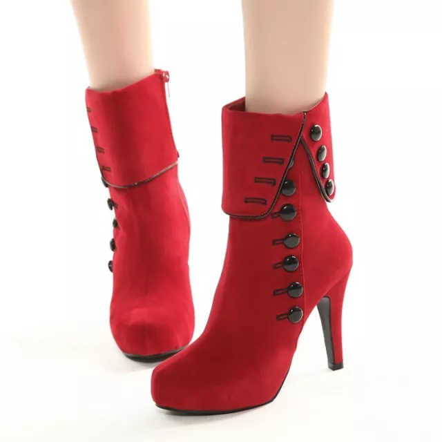 Bottines Bottes Cheville Femme Talon Aiguille 10 CM Rouge Cuir Synthetique 9387