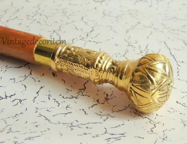 Brass Victorian Style Head Handle Walking Stick Cane Shaft Wooden CHRISTMAS GIFT