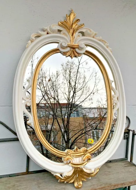 Wandspiegel Oval Weiß-gold  Barock Badspiegel Antik Ovaler Spiegel 60X39 Mirror