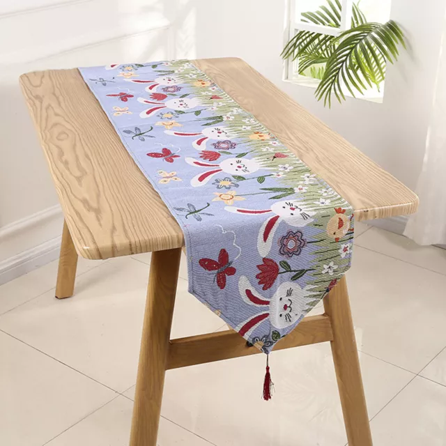 Dinning Mat Eco-friendly All-match Tassel Rectangle Table Runner Rabbit Pattern 2