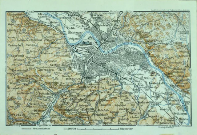 DRESDEN, alter farbiger Stadtplan, gedruckt 1911