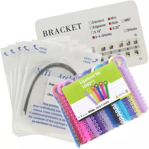 Dental Orthodontic Braces Kit 0.022 Roth Bracket NiTi Arch Wire Ligature Ties
