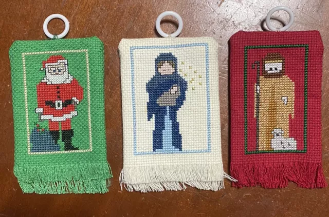 Christmas Country Cottage Home Finished/Completed Cross Stitch Ornaments Set 3