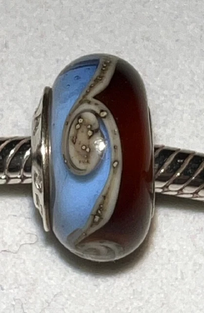 Authentic Chamilia Ocean Waves Ob-117 Murano Glass Sterling Silver Charm Bead