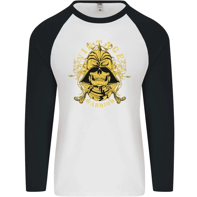 Vintage Warrior Samurai Bushido Mma Teschio Uomo L/S Baseball T-Shirt