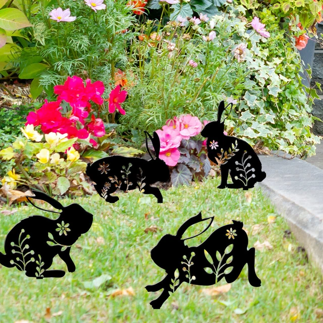 4 STCK. KANINCHEN Silhouette Pfahl Acryl Ostern süß für Outdoor Garten