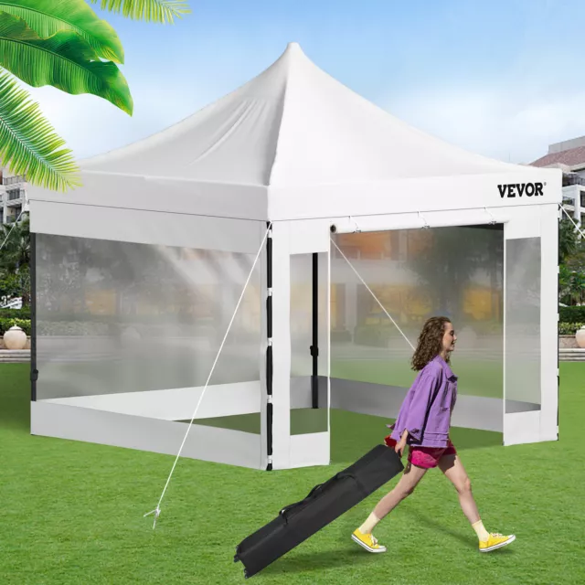 VEVOR Pop Up Canopy Tent Outdoor Gazebo Tent 10 x 10 FT with Sidewalls White