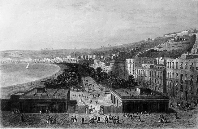 ITALY - THE CITY OF NAPLES view from the ROYAL GARDEN in the 19th century - 19th century engraving