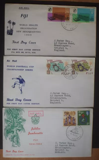 FIJI 1960's -  3 First Days covers.  All to Bristol, England