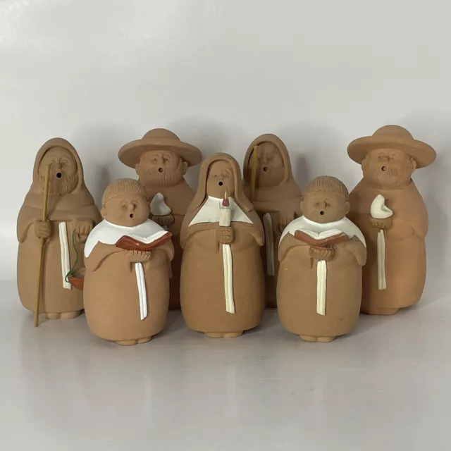 Vintage Monk Nun Caroler Figurines Sermar Chile Terra Cotta Clay Folk Art 7
