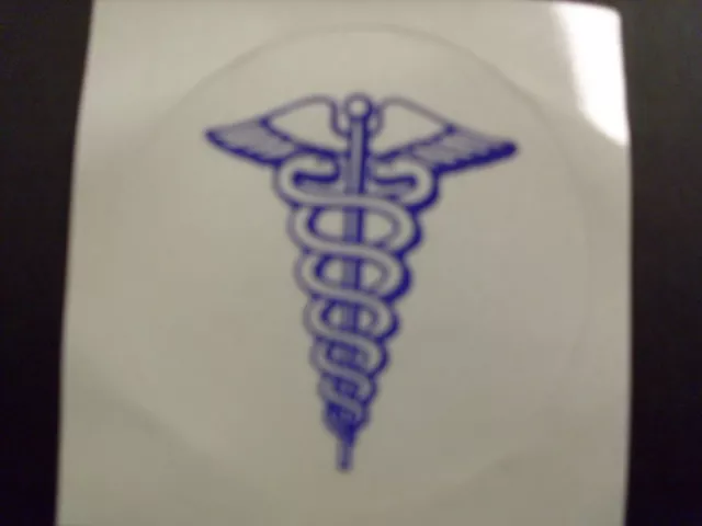 Medical Caduceus 3" Circle  White & Blue Reflective Decal Sticker