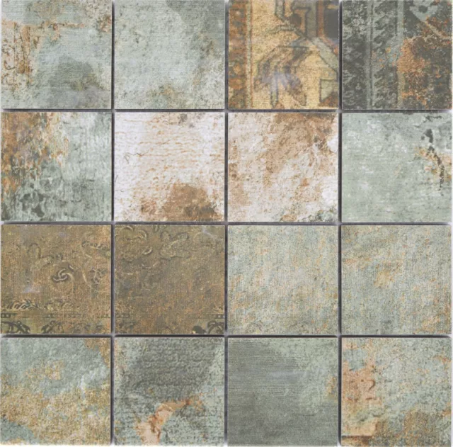 Mosaico de Cerámica Gres Beige Braun Gris-Verde Mate Piso Pared Cocina Baño