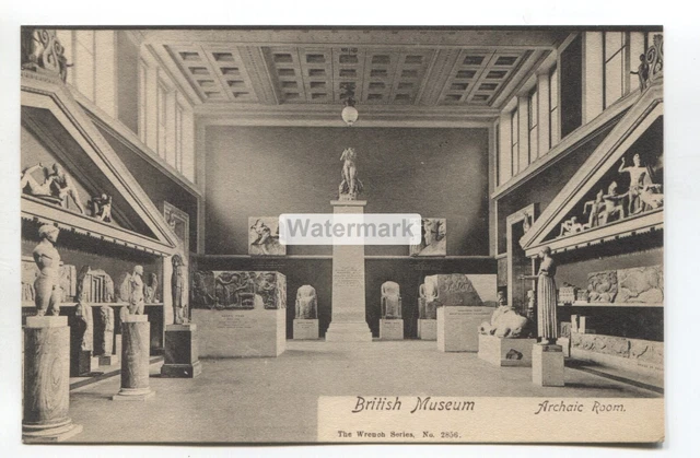 British Museum - Archaic Room, ancient artefacts - early London postcard