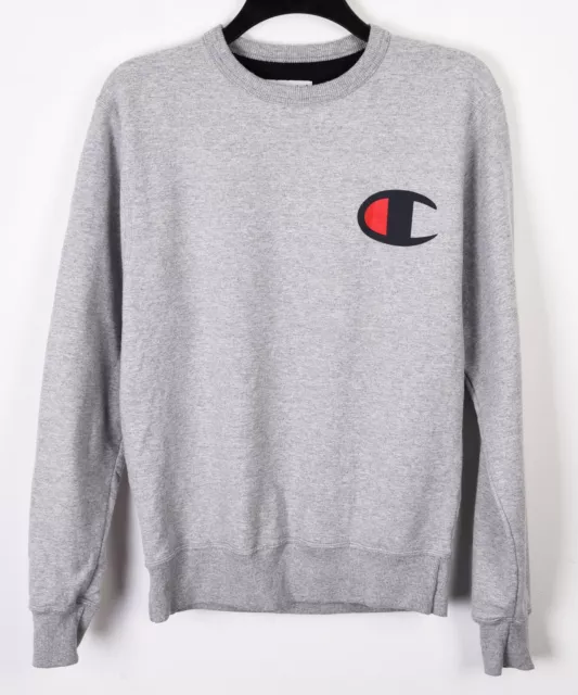 Champion DA UOMO S Felpa Girocollo Grande Logo Grigio Pullover Maglione