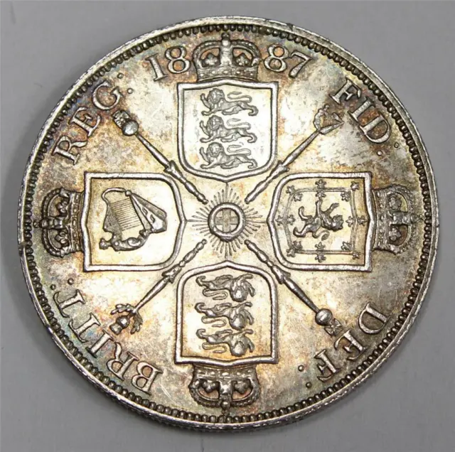 1887 Great Britain Double Florin silver coin with Roman I Choice a/UNC