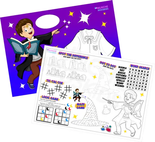 Pack of 12 - A4 Magic Wizard Party Placemat Tabletop Activity Sheets Bag Fillers