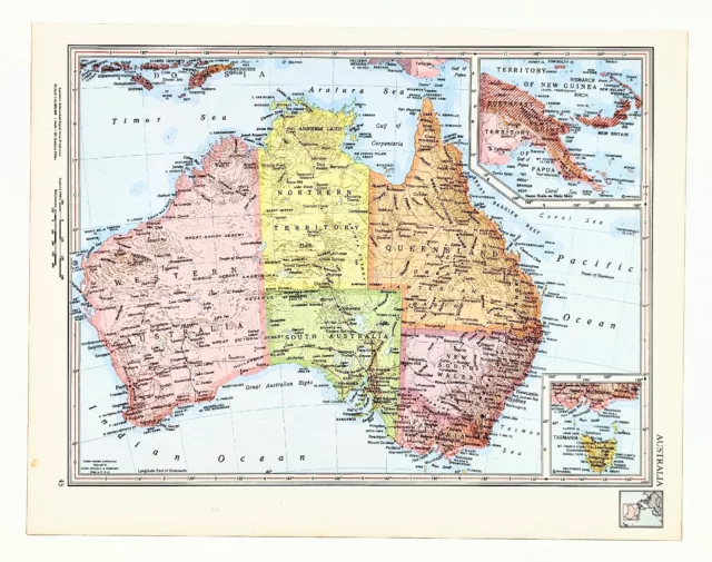 1956 Australia Map Melbourne Sydney Adelaide Brisbane Rockhampton Newcastle 3