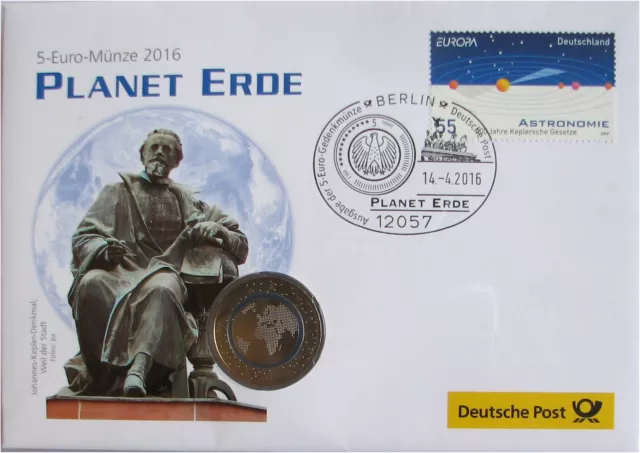 Numisbrief 5 EURO Planet Erde BRD 2016 Prägung -F- Stuttgart