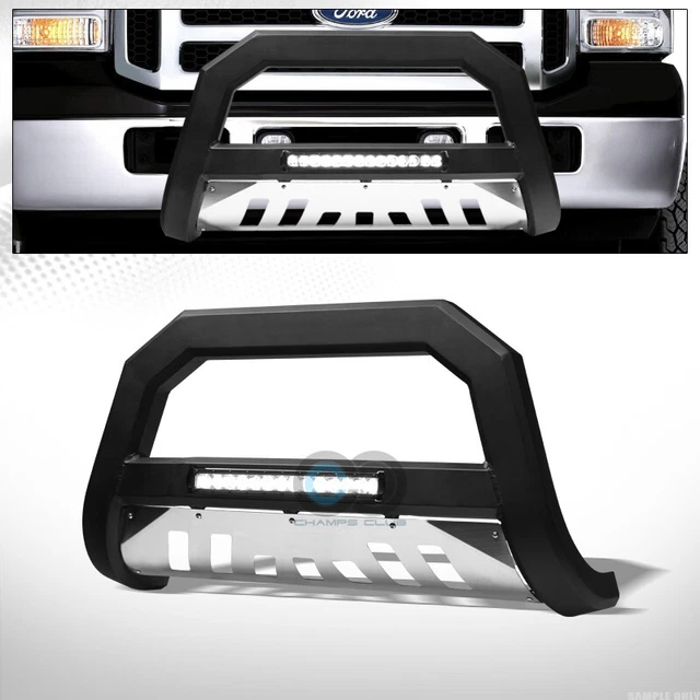 Fits 05-07 F250/F350 Superduty Matte Blk/SS Skid AVT Aluminum LED Light Bull Bar