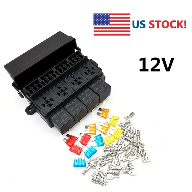12 WAY BLADE Fuse Holder Box With Spade Terminals and Fuse 4X 4Pin 12V