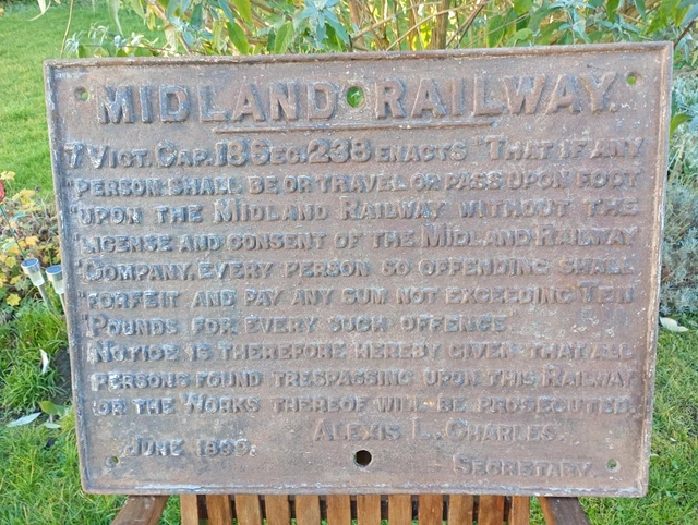 CAST IRON MIDLAND Railway trespassing warning sign, dated June 1899 £ ...