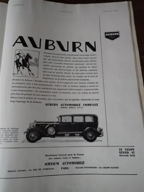 AUBURN automobile publicité papier ILLUSTRATION AUTO 1930 col