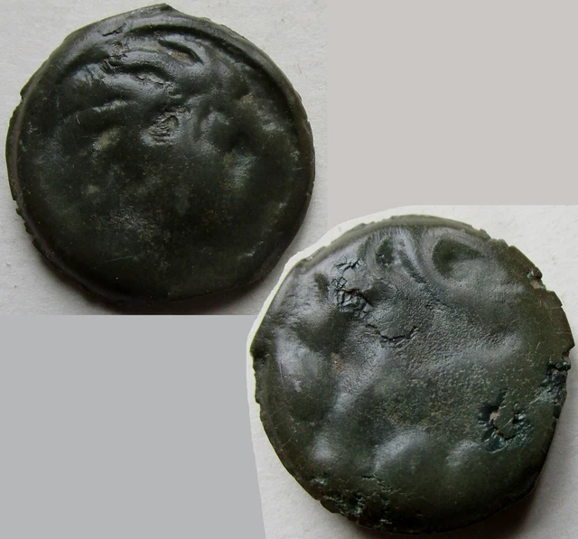 Monnaie gauloise, potin gaulois Senons à la tête d'indien et au cheval + globule