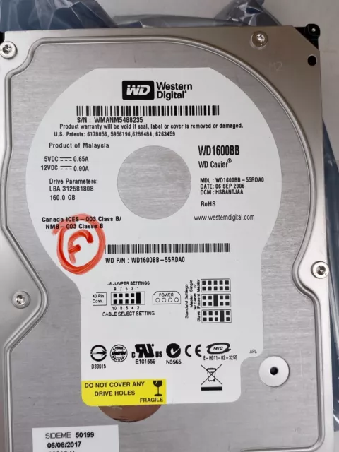 Lot de 4 WD1600BB - Western Digital 160GB 7200 RPM IDE 3.5" HDD 3