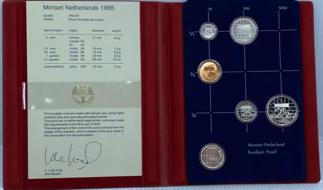 1985 NETHERLANDS Queen Beatrix Proof Set of 6 Vintage Coins 1 is Silver i114517 3