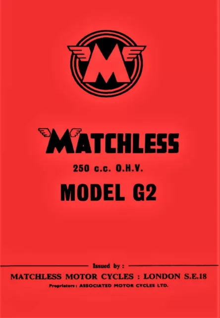 Matchless Instruction Manual Model G2 Lightweight 250 cc Book