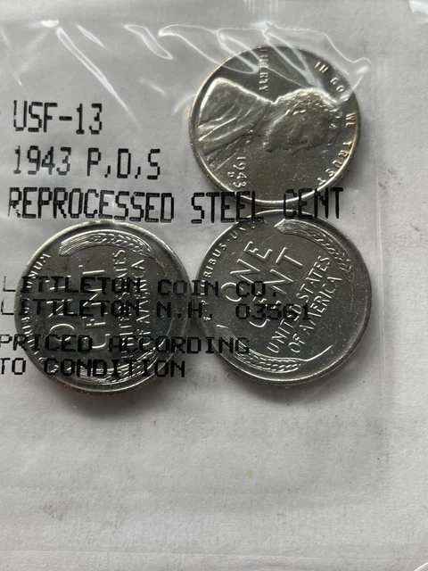 1943 P D S Wheat head Lincoln 3 Penny Set