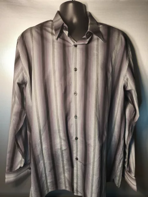 Men's Shirt Perry Ellis XL Gray Stripe Long Sleeve Button Down