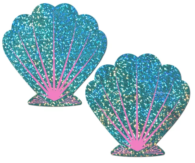 Mermaid: Liquid Seafoam Green and Pink Seashell Nipple Pasties by Pastease .