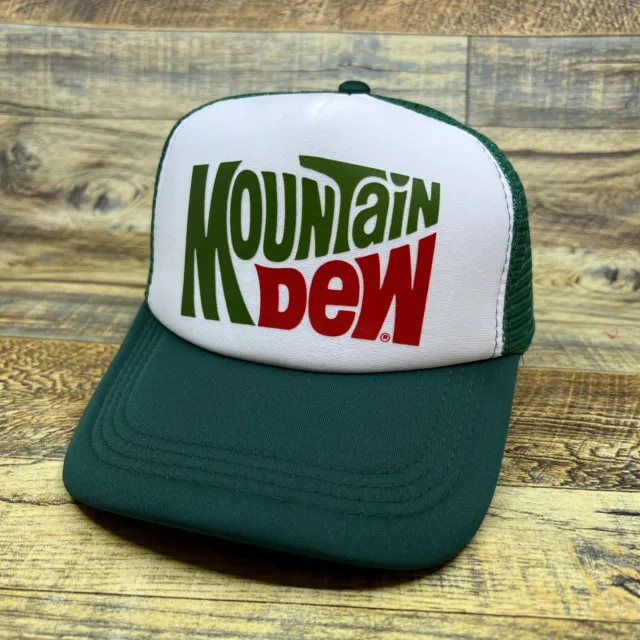 Mountain Dew Mens Trucker Hat Green Snapback 80s Logo Soda Pop Baseball Cap