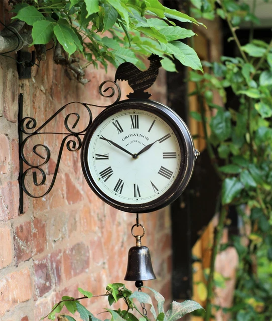 GARDEN WALL STATION Clock Ornament double sided Bracket Rust Copper