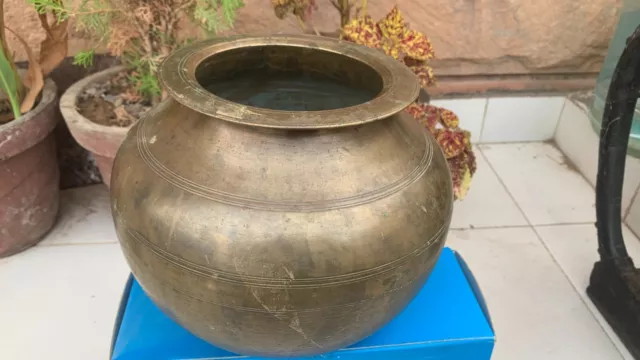 Antique Old Collectible Indian Hand crafted Brass Old Water Pot Container 9" 9"