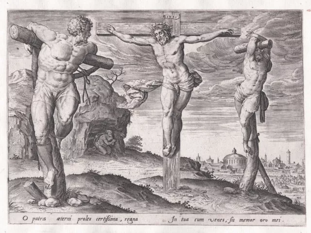 Collaert / de Vos Christ cross crucifixion Kupferstich Bible engraving Jode 1580