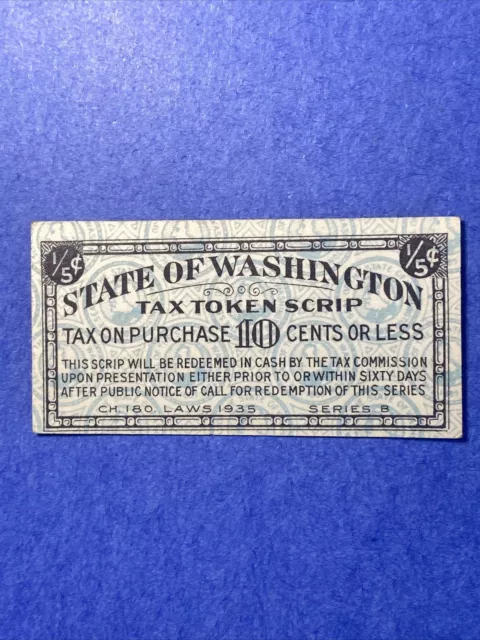 Vintage Ticket. State Of Washington Tax Token Scrip 10 Cents B01 P4