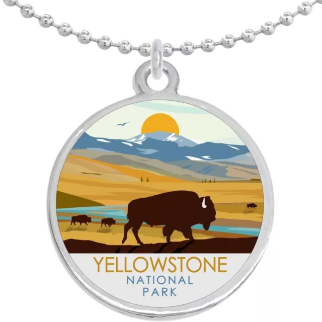 Yellowstone National Park Round Pendant Necklace Beautiful Fashion Jewelry